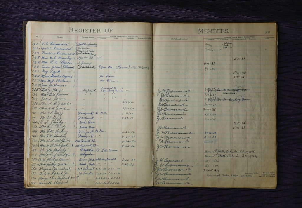 Antique church membership book